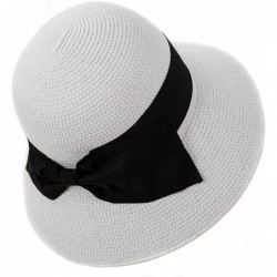 Sun Hats Packable UPF Straw Sunhat Women Summer Beach Wide Brim Fedora Travel Hat Bowknot - 69087_white - CS12E73Y8EB $27.71