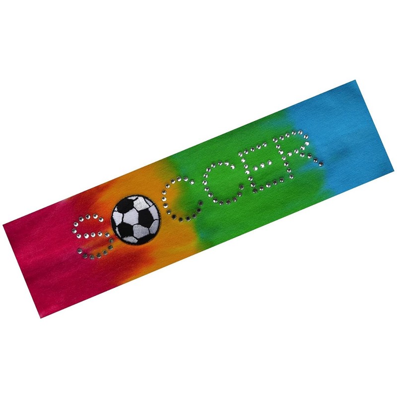 Headbands SOCCER BALL Rhinestone Cotton Stretch Headband for Girls- Teens and Adults Soccer Team Gifts - Rainbow Tie Dye - CQ...