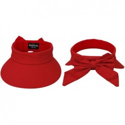 Visors Women's SPF 50+ UV Protection Wide Brim Beach Sun Visor Hat - Red - CL12J70RSPZ $25.89