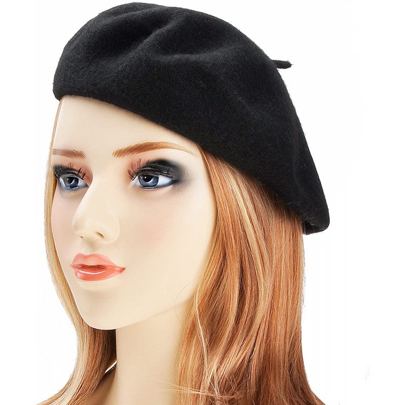 Wool French Beret Hat Solid Color Beret Cap for Women Girls - Black ...