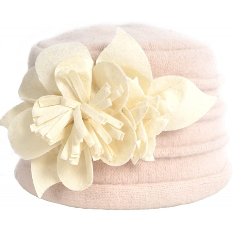Bucket Hats Women's Wool Dress Church Cloche Hat Bucket Winter Floral Hat - Floral-cream - CZ12MZ2G4W2 $33.19