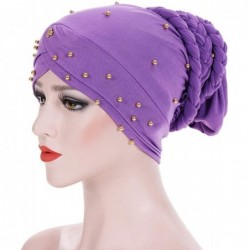 Skullies & Beanies Double Braid Turban Cotton Chemo Cancer Cap Muslim Hat Stretch Hat Head Wrap Cap for Women - Purple - CL18...