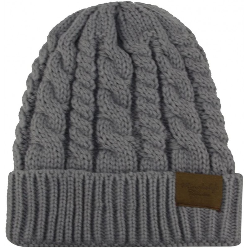 Skullies & Beanies Women's Winter Beanie Warm Fleece Lining - Thick Slouchy Cable Knit Hat - Lightgrey - CB17YH8UGWK $15.86