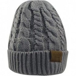 Skullies & Beanies Women's Winter Beanie Warm Fleece Lining - Thick Slouchy Cable Knit Hat - Lightgrey - CB17YH8UGWK $15.86