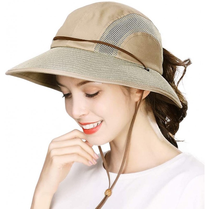 Sun Hats Womens 100% Cotton Bucket Sun Hat UPF 50 Chin Strap Adjustable Packable Wide Brim - 00707_khaki - CH18RDN8G20 $29.67
