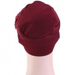Skullies & Beanies Chemo Turban Flower Beanie Cap Pleated Hair Loss Hat for Cancer - Wine - CF18U9COTZD $14.80