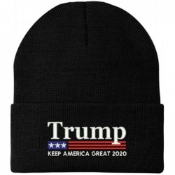 Skullies & Beanies Trump Keep America Great 2020 Flag Embroidered Winter Knitted Long Beanie - Black - C218X7T232Z $30.48