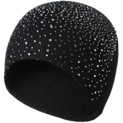 Skullies & Beanies Womens Winter Wool Knit Beanie Caps Rhinestone Soft Stretcj Slouchy Hats - Black - CW18KD57QGC $21.54