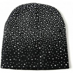 Skullies & Beanies Womens Winter Wool Knit Beanie Caps Rhinestone Soft Stretcj Slouchy Hats - Black - CW18KD57QGC $12.92