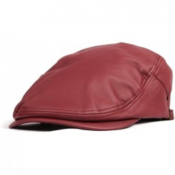 Newsboy Caps Faux Leather Newsboy Hat Flat Cap SL3018 - Red - CH11QE8SLQJ $33.07