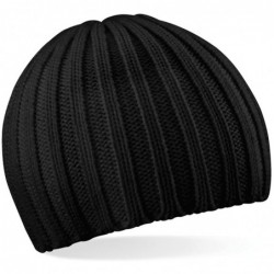 Skullies & Beanies Mens Chunky Knit Beany Ski Beanie Hat - Black - C31161KJR0T $18.59