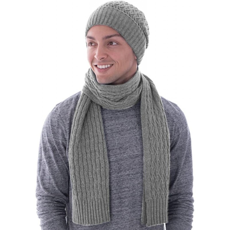 Skullies & Beanies Women 3 Pieces Winter Set Warm Knitted Cable Hat Scarf Gloves Set - Grey - C4186UA7EXH $26.52