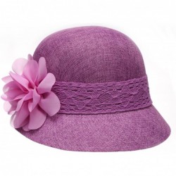 Bucket Hats Women's Gatsby Linen Cloche Hat With Lace Band and Flower - Purple - CI12ER399JZ $23.40