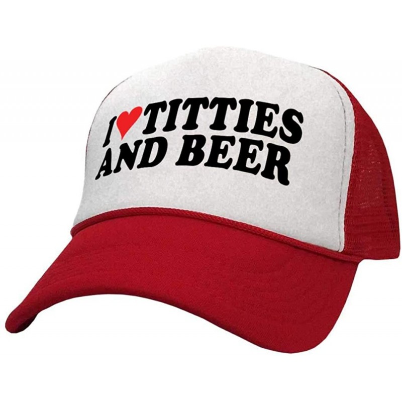 Baseball Caps I Heart Titties and Beer - Boobs and Alcohol - Trucker Style Retro Hat - Red - CD18YM7XRRS $25.11