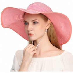 Sun Hats Beach Sun Hat for Women Bow-knot UV UPF 50+Travel Foldable Wide Brim Straw Hat - Pink - CB18QHZ2E9I $33.43