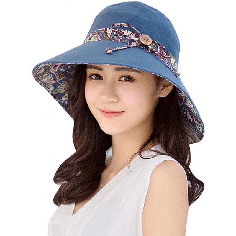Sun Hats Women Wide Brim Cap UV Protection Sun Hats Visor Hats Multiple Wearing Methods - Navy Blue - CZ18QA5890M $15.88