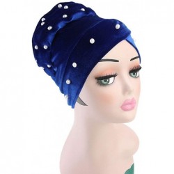 Skullies & Beanies Women Velvet Turban Hat Indian Cap Flower Slouchy Beanie Stretch Chemo Headwrap - Kb Beads Royal Blue - C1...