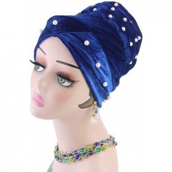 Skullies & Beanies Women Velvet Turban Hat Indian Cap Flower Slouchy Beanie Stretch Chemo Headwrap - Kb Beads Royal Blue - C1...