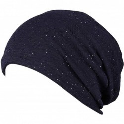 Skullies & Beanies Cotton Beanies Glitter Winter Wool Warm Hat Daily Slouch Chic Hat Soft Sleep Cap (Navy) - C718I8IR62D $17.29