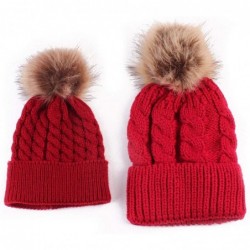 Skullies & Beanies 2PCS Mother&Baby Hat Parent-Child Hat Family Matching Cap Winter Warmer Knit Wool Beanie Ski Cap - Red - C...