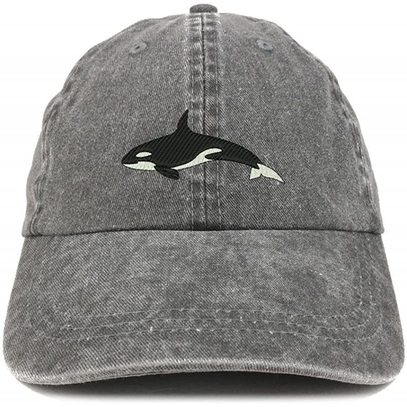 Baseball Caps Orca Killer Whale Embroidered Pigment Dyed 100% Cotton Cap - Black - CW12FXK4KNV $26.74