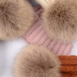 Skullies & Beanies Women Cashmere Blend Knit Fur Pom Beanie Hat Cap with Faux Fur Pompom Ears - Navy - CT18KKTIHLT $20.22