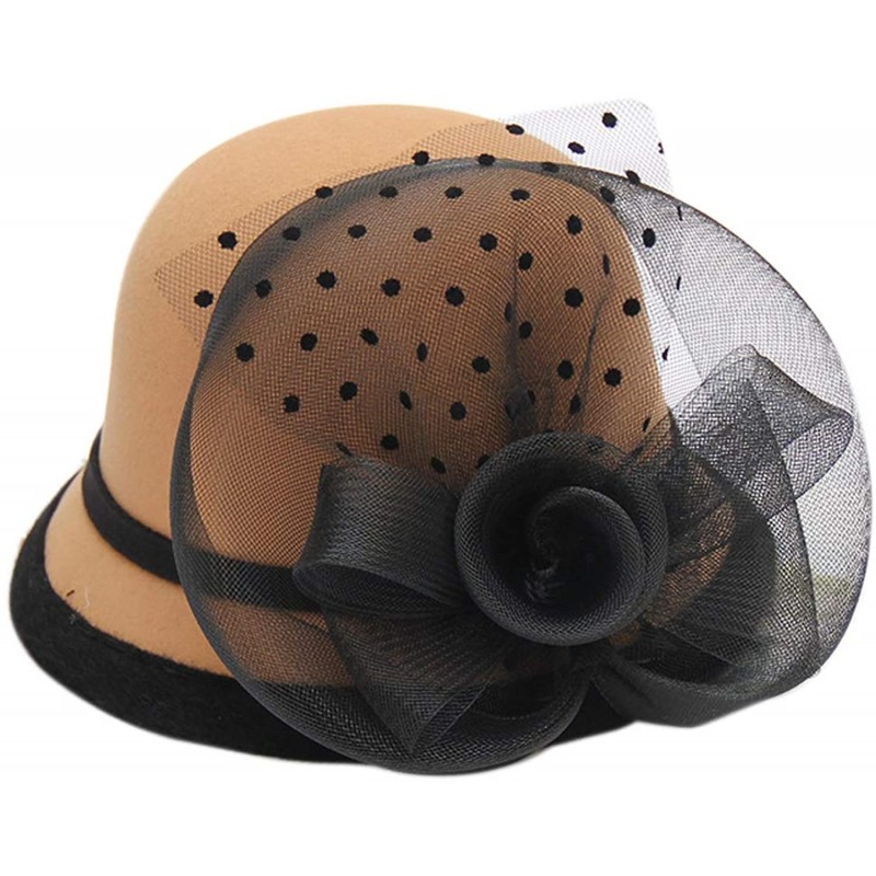 Bucket Hats Cloche Round Hat for Women Beanie Flower Dress Church Elegant British - B-brown1 - C918N029Q67 $21.31