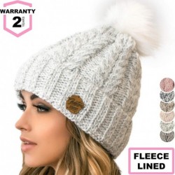Skullies & Beanies Knit Hat for Women - Pom Cable Winter Warm Fleece Beanie - Wool Snow Cuff Outdoor Ski Cap - CQ18G25YUSS $3...