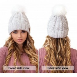Skullies & Beanies Knit Hat for Women - Pom Cable Winter Warm Fleece Beanie - Wool Snow Cuff Outdoor Ski Cap - CQ18G25YUSS $2...