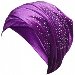 Skullies & Beanies Women Pleated Beanie Turban Chemo Cancer Cap Bonnet Head Muslim Turban Hijab Turban - Purple - CY18T2WHE8M...