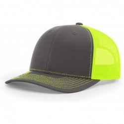 Baseball Caps 112 Mesh Back Trucker Cap Snapback Hat- Charcoal/Neon Yellow - CQ18KRELR0O $24.63