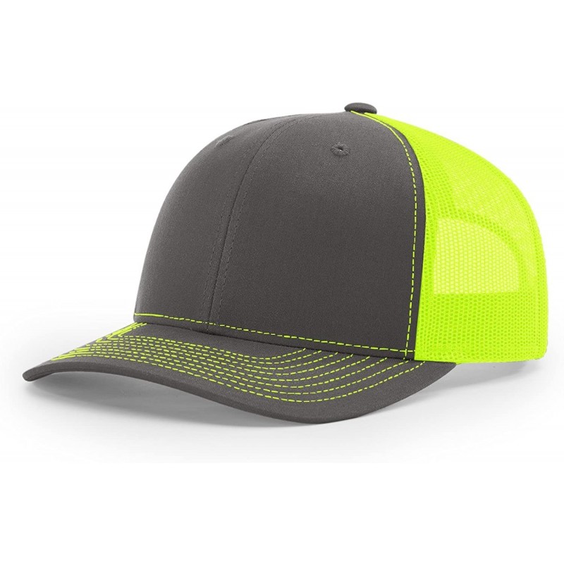 Baseball Caps 112 Mesh Back Trucker Cap Snapback Hat- Charcoal/Neon Yellow - CQ18KRELR0O $18.25