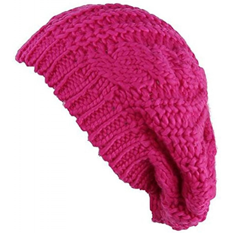 Skullies & Beanies Women's Girl Winter Warm Beret Braided Beanie Crochet Knitted Hat Cap - Rose - CT1852C32E9 $15.04