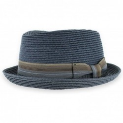 Fedoras Belfry Men/Women Summer Straw Pork Pie Trilby Fedora Hat in Blue- Tan- Black - Maxxblue - CB18DC00LX2 $88.70