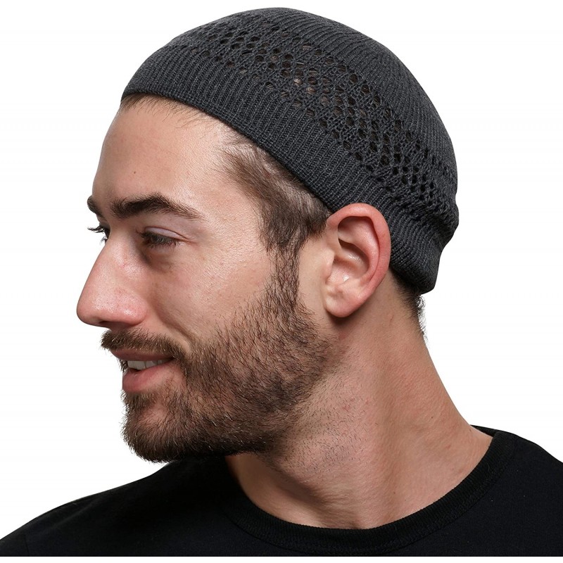 Skullies & Beanies 100% Cotton Lattice-Knit Skull Cap Beanie Kufi - Solid Colors and Cool Designs for Everyday Wear - Dark Gr...