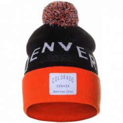 Skullies & Beanies Unisex USA Fashion Arch Cities Pom Pom Knit Hat Cap Beanie - Denver Black Orange - CI12N8YEJOI $20.91