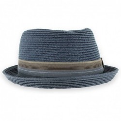 Fedoras Belfry Men/Women Summer Straw Pork Pie Trilby Fedora Hat in Blue- Tan- Black - Maxxblue - CB18DC00LX2 $88.70