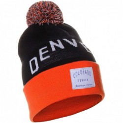 Skullies & Beanies Unisex USA Fashion Arch Cities Pom Pom Knit Hat Cap Beanie - Denver Black Orange - CI12N8YEJOI $14.36
