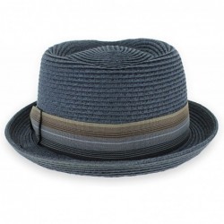 Fedoras Belfry Men/Women Summer Straw Pork Pie Trilby Fedora Hat in Blue- Tan- Black - Maxxblue - CB18DC00LX2 $75.88