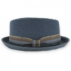 Fedoras Belfry Men/Women Summer Straw Pork Pie Trilby Fedora Hat in Blue- Tan- Black - Maxxblue - CB18DC00LX2 $75.88