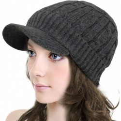 Newsboy Caps Women's Soft & Warm Velour Lined Cable Knit Visor Cap Hat - Gray - CY186OM7N98 $36.18