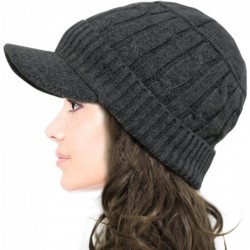 Newsboy Caps Women's Soft & Warm Velour Lined Cable Knit Visor Cap Hat - Gray - CY186OM7N98 $36.18