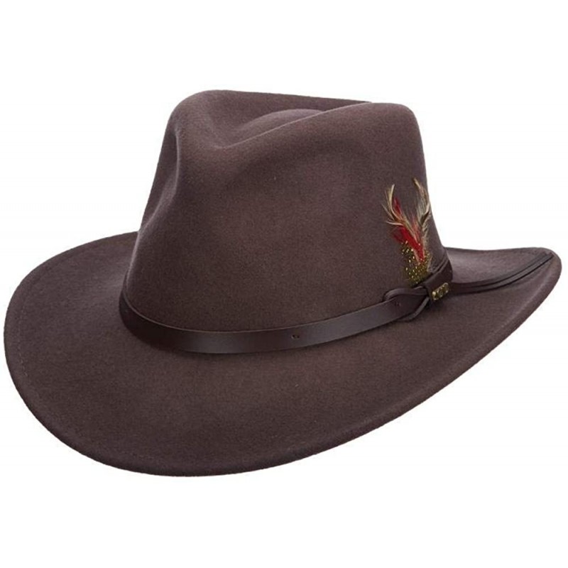 Fedoras Classico Men's Crushable Felt Outback Hat - Khaki - C6112HKMUKL $65.12