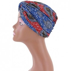Skullies & Beanies Women Pleated Twist Turban African Printing India Chemo Cap Hairwrap Headwear - Amoera Sapphire - CA18WWKZ...