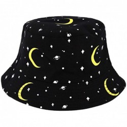 Bucket Hats Reversible Cotton Bucket Hat Multicolored Fisherman Cap Packable Sun Hat - Black Moon - CU1976K3084 $25.48