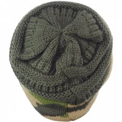 Skullies & Beanies Unisex Warm Soft Stretch Cable Knit Camo Cuff Beanie Cap - Dark Olive - CB189ZZLGIK $21.54