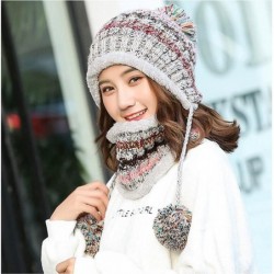 Skullies & Beanies Fleece Lined Women Knit Beanie Scarf Set Girls Winter Ski Hat with Earflap Pompom - Grey - CP1895DKX0D $17.51