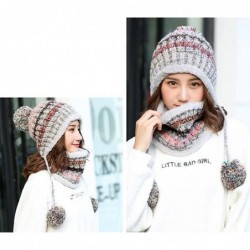 Skullies & Beanies Fleece Lined Women Knit Beanie Scarf Set Girls Winter Ski Hat with Earflap Pompom - Grey - CP1895DKX0D $17.51