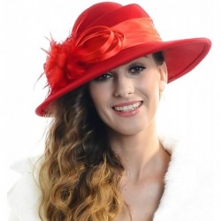 Bucket Hats Women Wool Felt Plume Church Dress Winter Hat - Feather Style-red - CE11MJML7YR $40.25
