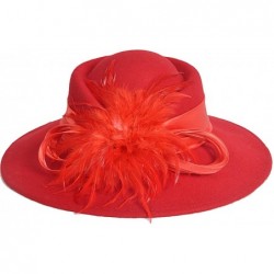 Bucket Hats Women Wool Felt Plume Church Dress Winter Hat - Feather Style-red - CE11MJML7YR $40.25